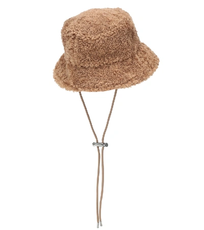 Shop Moncler Faux-shearling Bucket Hat In Beige