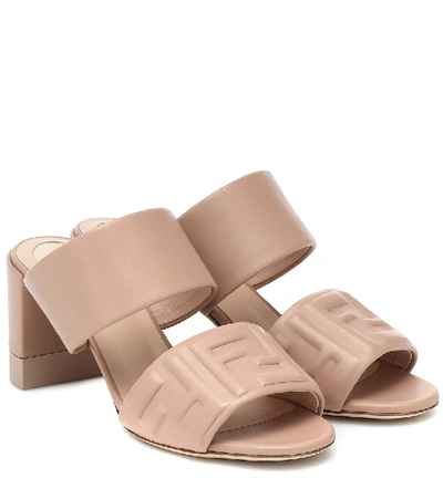 Shop Fendi Ff Embossed Leather Sandals In Pink