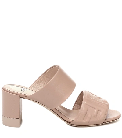 Shop Fendi Ff Embossed Leather Sandals In Pink