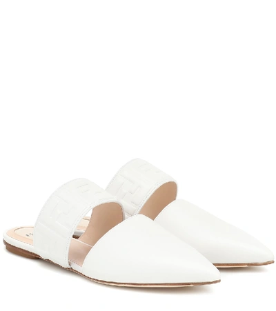 Shop Fendi Ff Embossed Leather Slippers In White