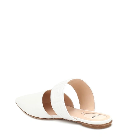 Shop Fendi Ff Embossed Leather Slippers In White