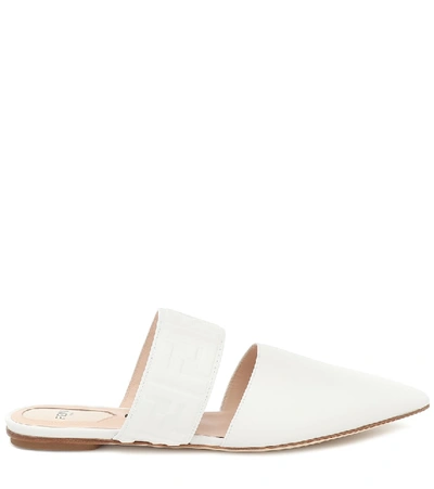 Shop Fendi Ff Embossed Leather Slippers In White