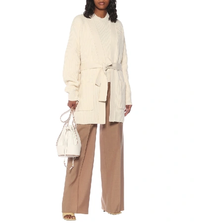 Shop Joseph Ribbed-knit Belted Wool Cardigan In White