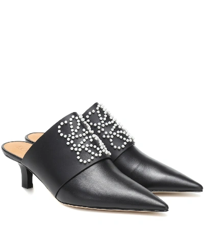 Shop Loewe Anagram Embellished Leather Mules In Black