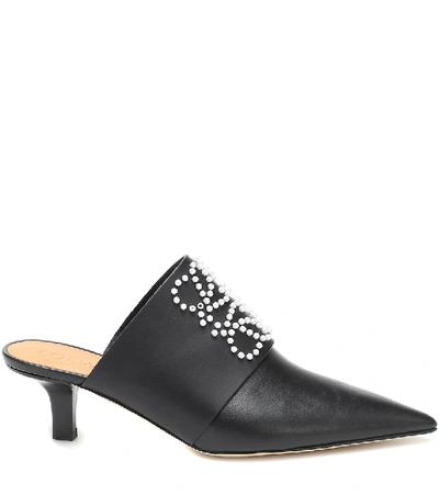 Shop Loewe Anagram Embellished Leather Mules In Black