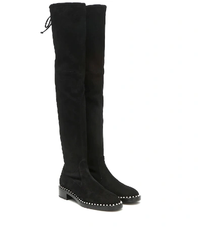 Shop Stuart Weitzman Lowland Embellished Suede Over-the-knee Boots In Black