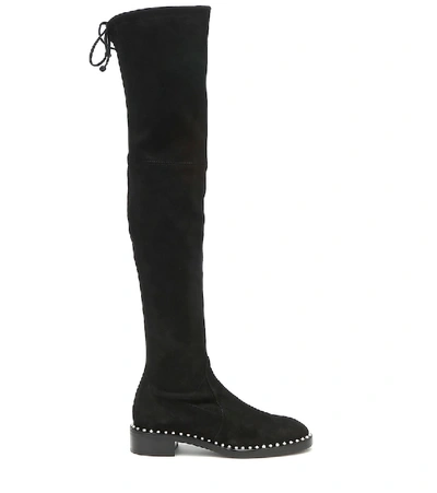 Shop Stuart Weitzman Lowland Embellished Suede Over-the-knee Boots In Black