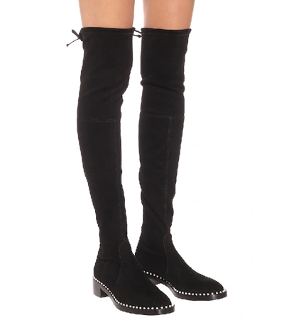 Shop Stuart Weitzman Lowland Embellished Suede Over-the-knee Boots In Black