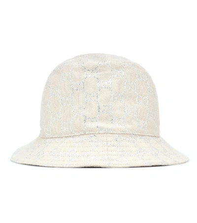 Shop Gucci Lamé Bucket Hat In White
