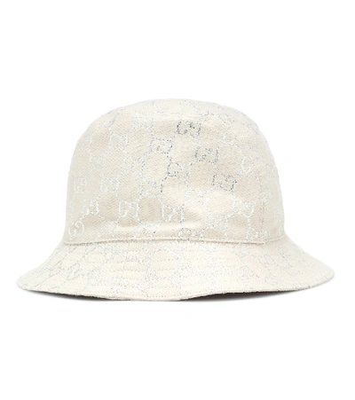 Shop Gucci Lamé Bucket Hat In White