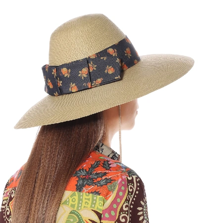 Shop Gucci Drawstring Straw-effect Hat In Beige