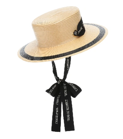 Shop Gucci Ribbon-tie Straw-effect Hat In Neutrals