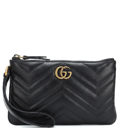 Shop Gucci Gg Marmont Small Leather Wrist Wallet In Black