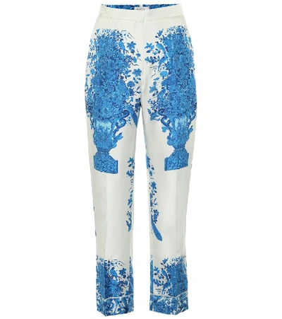 Shop Valentino Floral High-rise Silk-twill Pants In White