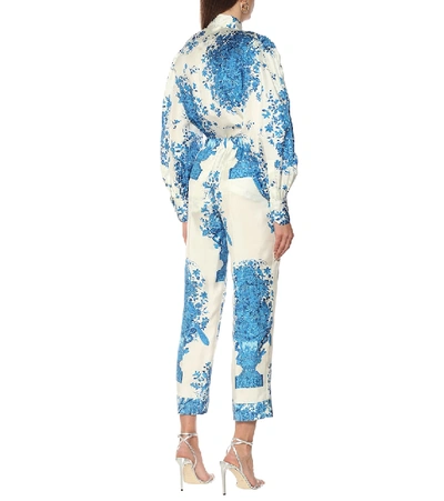 Shop Valentino Floral High-rise Silk-twill Pants In White