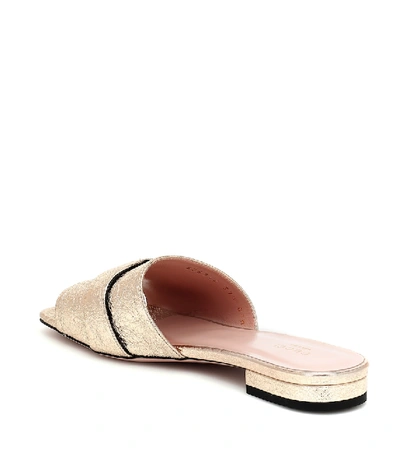 Shop Gucci Double G Metallic Leather Slides In Gold