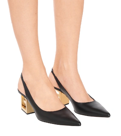 Shop Givenchy Triangle Leather Slingback Pumps In Black