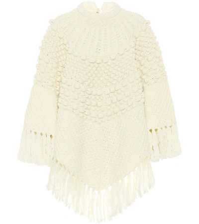 Shop Saint Laurent Wool Poncho In White