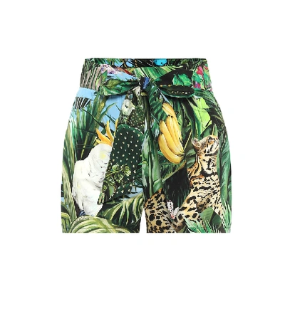 Shop Dolce & Gabbana Printed Cotton-twill Shorts In Green