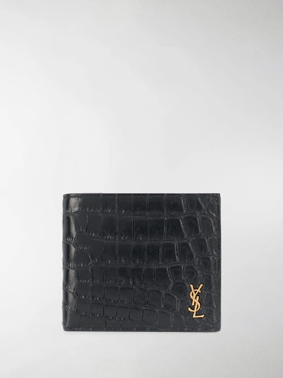 Shop Saint Laurent Croc-effect Bi-fold Wallet In Black