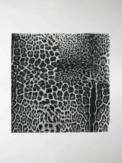 Shop Saint Laurent Leopard-print Frayed Scarf In Black
