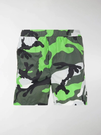 Shop Valentino Camouflage Print Swim Shorts In Green