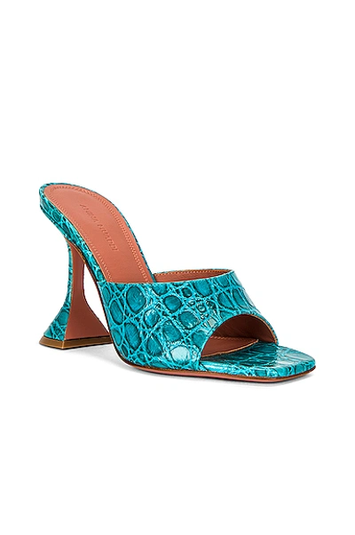 Shop Amina Muaddi Lupita Slipper In Horizon Blue Cocco Print