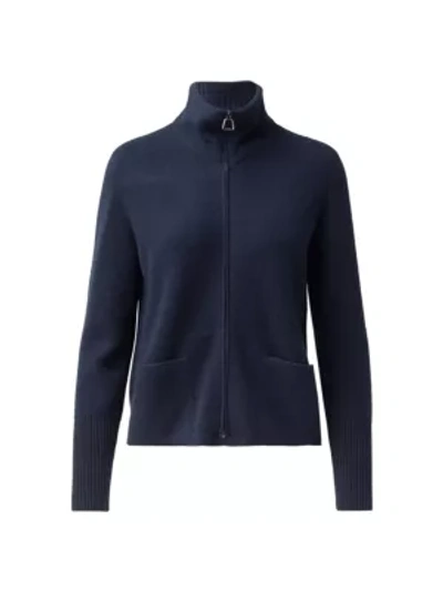 Shop Akris Cashmere Zip-front Sweater In Navy