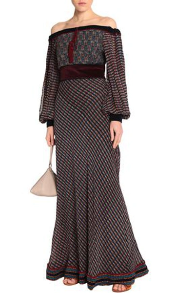 Shop Talitha Off-the-shoulder Printed Silk-chiffon Maxi Dress In Black