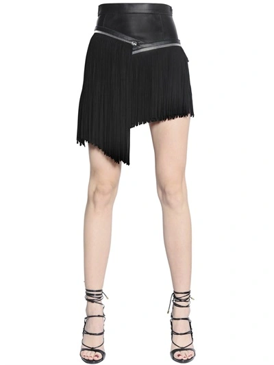 Dsquared2 Fringed Nappa Leather & Suede Skirt, Black