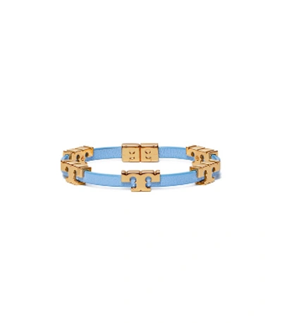 Shop Tory Burch Serif-t Single Wrap Bracelet In Tory Gold/himalaya Blue