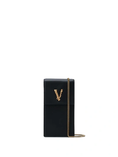 Shop Versace Virtus On-chain Phone Pouch In Black
