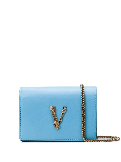 Shop Versace Mini Virtus Crossbody Bag In Blue