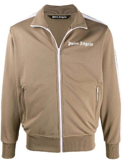 Shop Palm Angels Side Panel Zip-up Sweatshirt In Brown