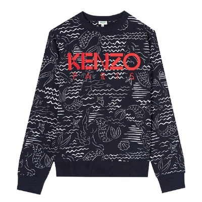 Shop Kenzo Paris Mermaids Sweater In Navy