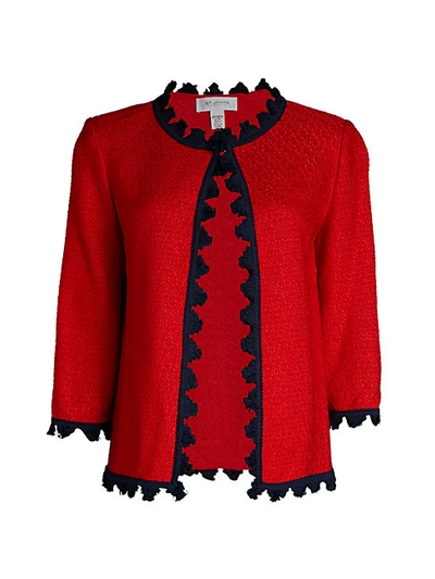 Shop St John Embroidery-trim Woven Jacket In Red