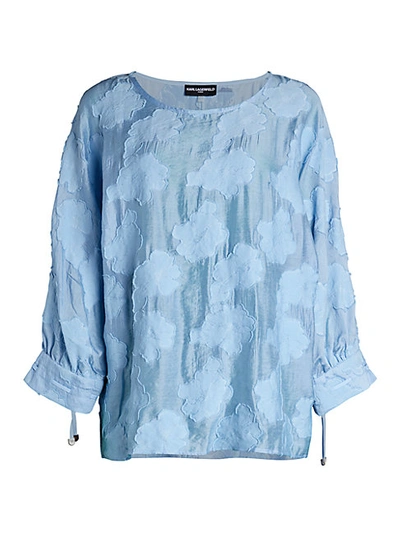 Shop Karl Lagerfeld Lace Burnout Blouse In Blue Bell