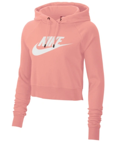Shop Nike Women's Sportswear Essential Cropped Hoodie In Bleached Coral/white