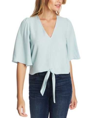 Shop 1.state Flounce-sleeve Tie-front Top In Navy Sea