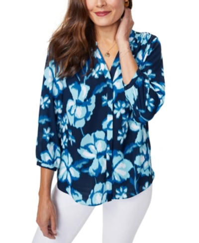 Shop Nydj Pleated Blouse In Blue Passion Flower