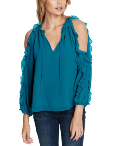 Shop 1.state Ruffled Cold-shoulder Top In Viridian Emerald