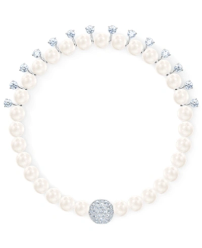 Shop Swarovski Silver-tone Crystal & Imitation Pearl Magnetic Flex Bracelet