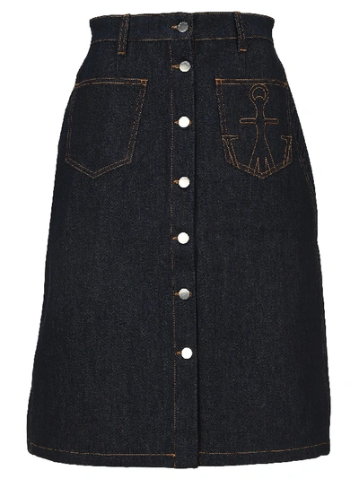 Shop Jw Anderson A-line Midi Denim Skirt In Indigo Blue