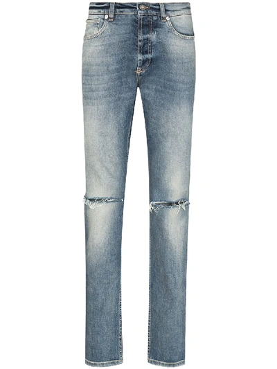 Shop Givenchy Distressed Straight-leg Jeans In Blue