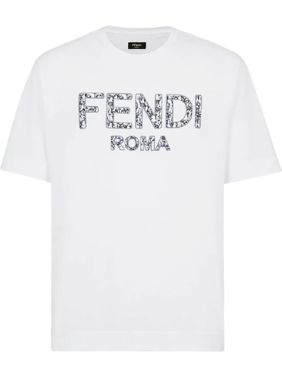 Shop Fendi Logo-print Cotton T-shirt In White