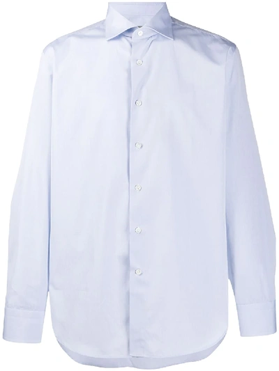 Shop Canali Plain Long-sleeved Shirt In Blue