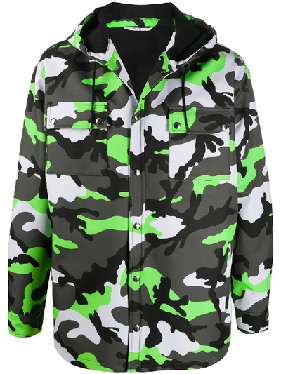 Valentino Camouflage Print Hooded Jacket In Green