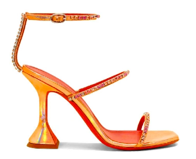 Shop Amina Muaddi Gilda Sandal Hologram Sunset In Orange