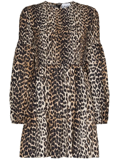 LEOPARD PRINT BALLOON SLEEVE SMOCK DRESS