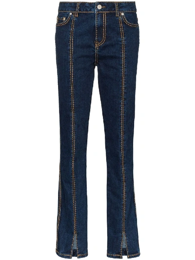 Shop Ganni Stitch-trim Skinny Jeans In Blue